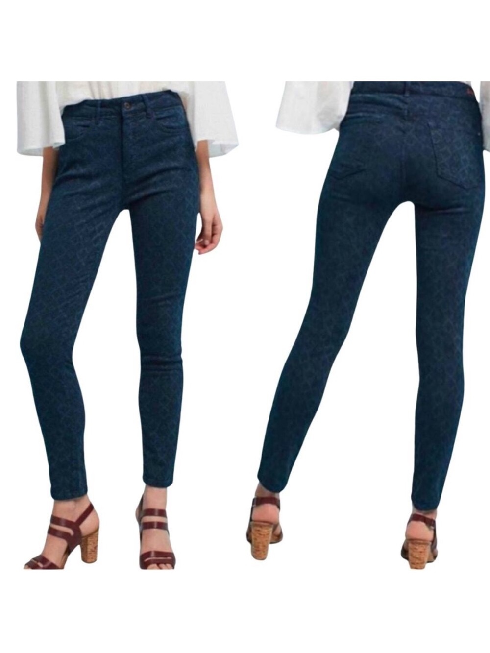 Pilcro and the Letterpress Stretch Skinny Pants Script Diamond Women’s 27 Blue